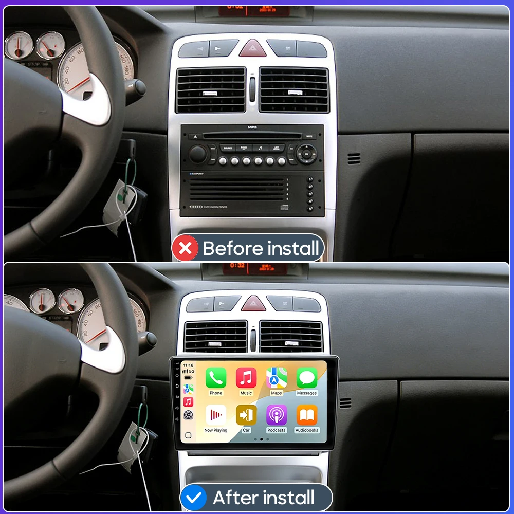 Android 16 For Peugeot 307 SW 2002 - 2013 Car Multimedia Player Carplay Auto Radio Video 4G Wifi Navigation GPS Head Unit 2DIN