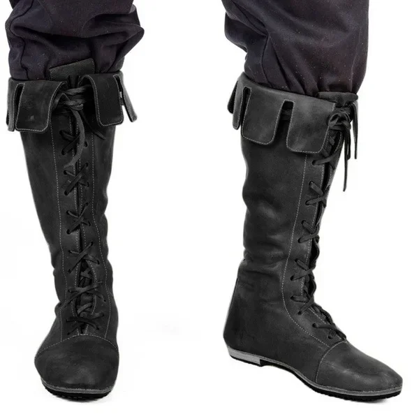 Medieval Men Knight Boots Vintage Lace Up Shoes Middle Ages Pirate Cosplay Women Halloween Archer Costume Fancy Boots 3