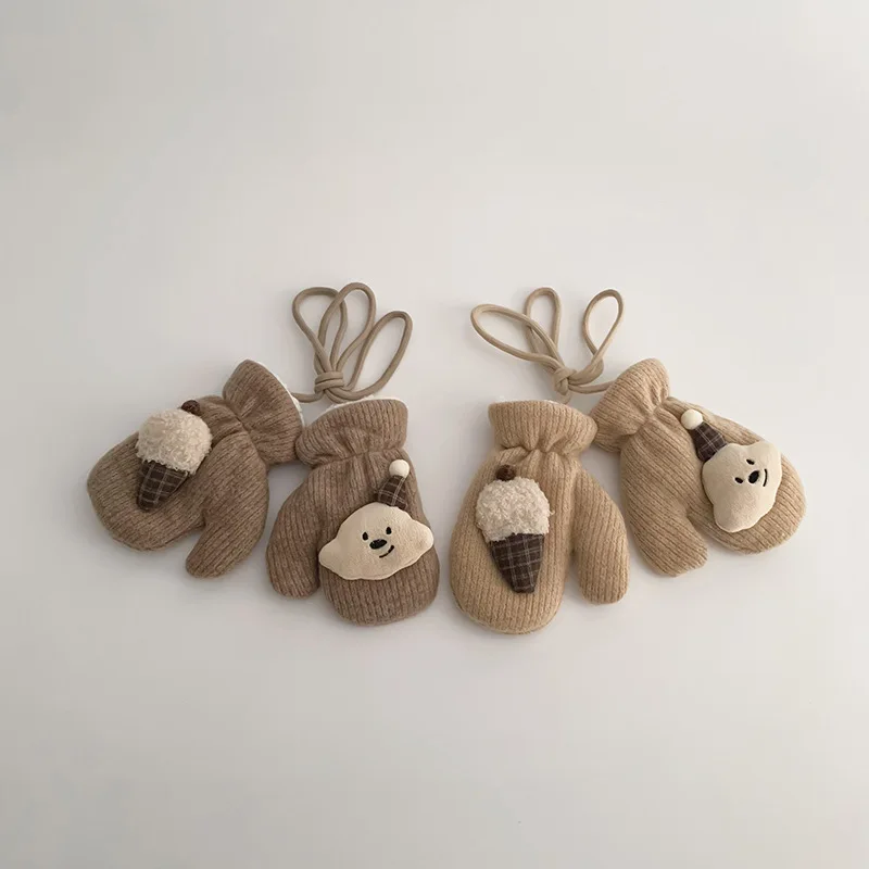 Thickened Plush Children's Gloves Winter Warm Neck Connected Fingers Full Wrap Gloves Boys Girls Baby Cold Proof Gloves