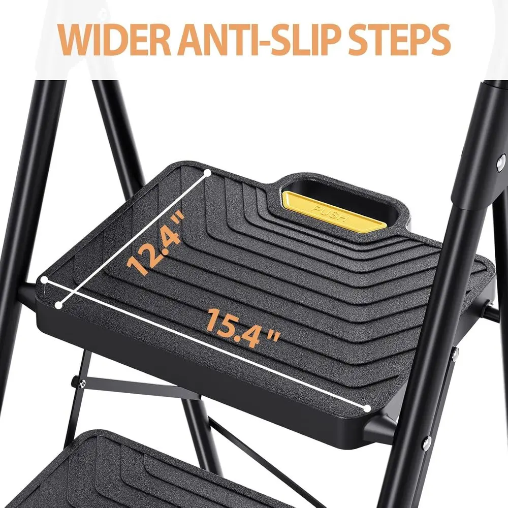 Sturdy Steel Step Stool with Anti-Slip Wide Pedals, Handrail, Sae-Lock Design, Portable Ladder or Multi-pose, Home, Kitchen (5 S
