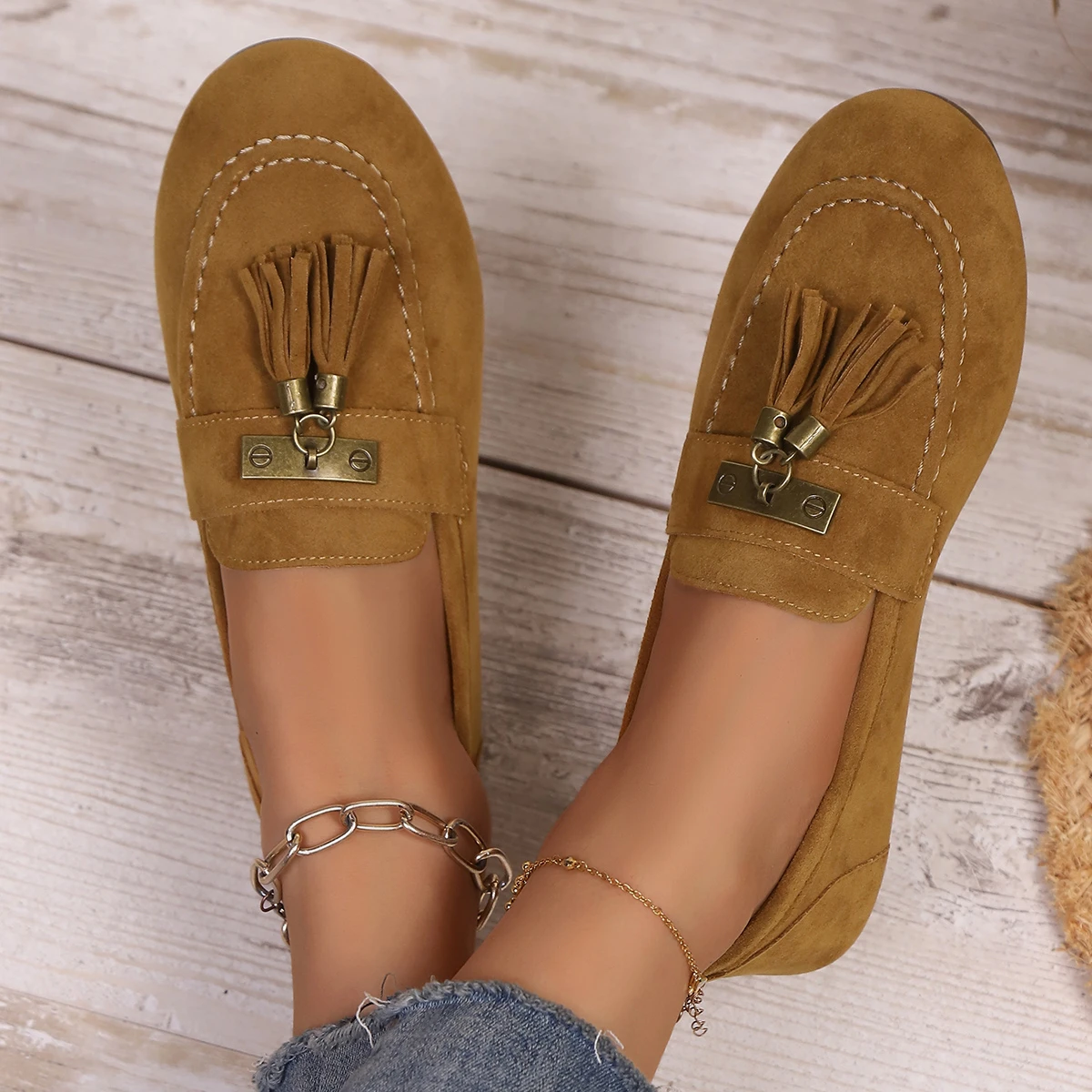 Modieuze nieuwe comfortabele damesschoenen lente en herfst elegante effen kleur ronde kop ondiepe mond platte platte casual schoenen