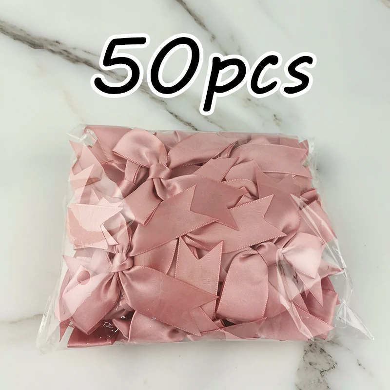 (50 Pcs/pack) 85x85mm Colourful Ribbon Bows Small Size Satin Ribbon Bow Flower Craft Decoration Handwork DIY Festival Decoration
