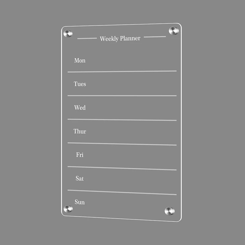 Magnétique en acrylique transparent pour réfrigérateur, réfrigérateur effaçable à sec, carte hebdomadaire, licence réutilisable, marqueurs effaçables à sec, 9x13 po