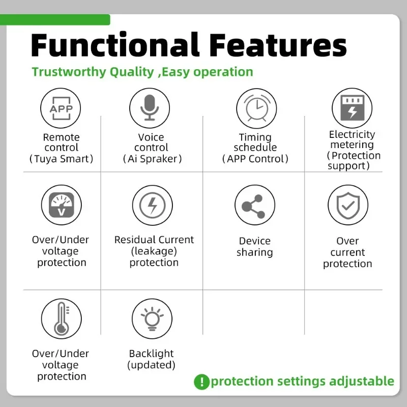 Tuya WiFi Intelligent Circuit Breaker Backlit Single-Phase Energy Meter Auto-Reclosing Protector with LCD Display Remote Control