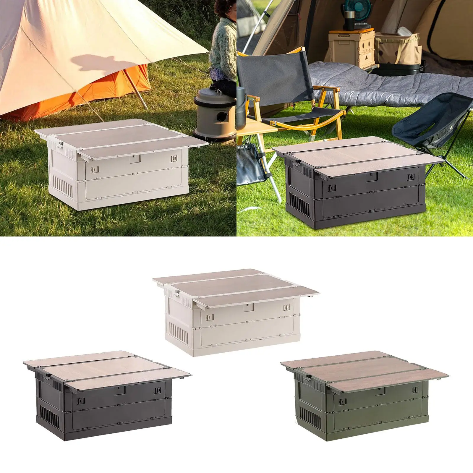 Folding Camping Storage Box Gear Organizer Heavy Duty Storage Bin with Lid for Traveling Home Sorting Apartment Closet Barbecue