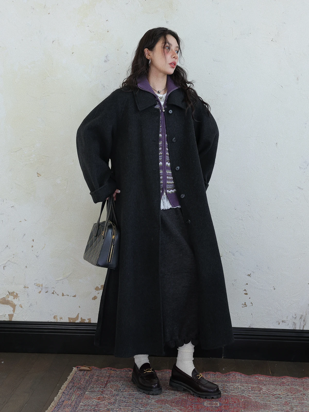 

DR Retro Ele Long Double-Sided Woolen Coat Women Winter Thiened Full Woolen Tweed Jaet Simple Sle Online Exclusive