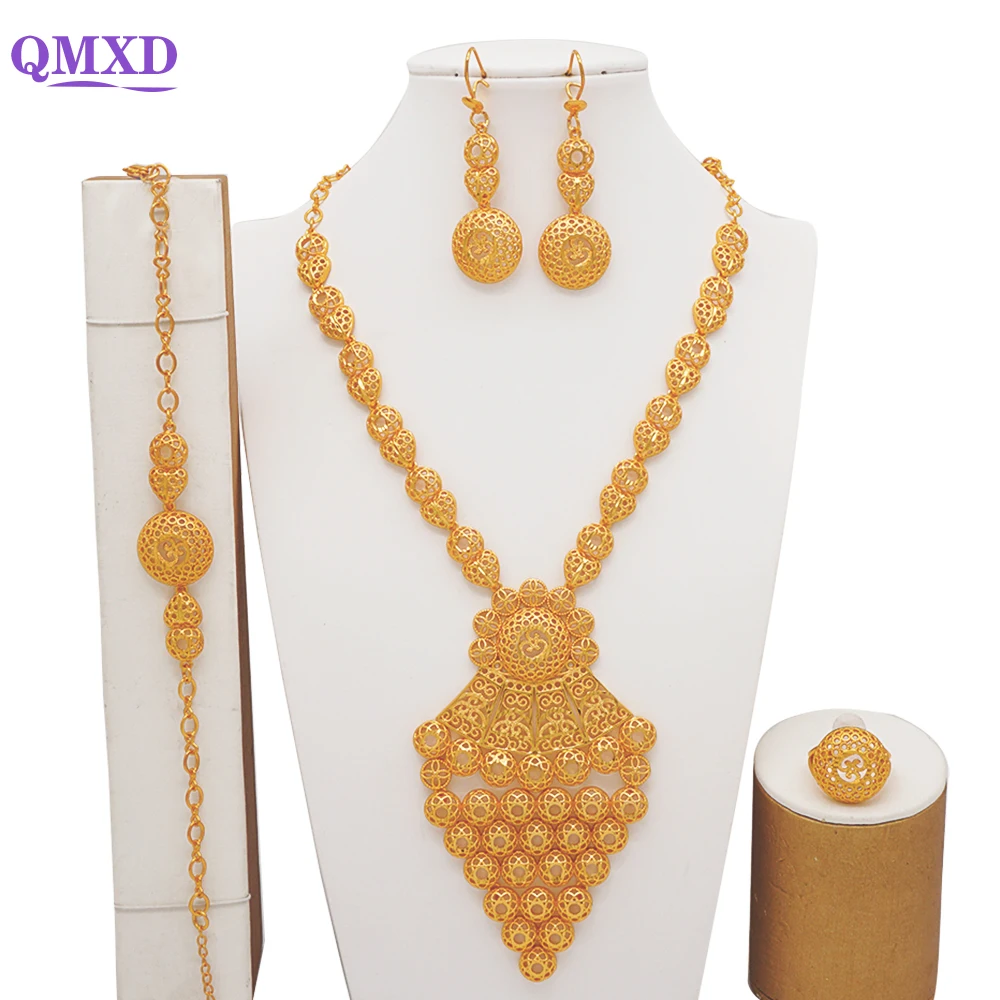 Dubai African Gold Color Jewelry Sets For Girls Bridal Costume Jewelry Dubai Arabic Wedding Marry Gifts