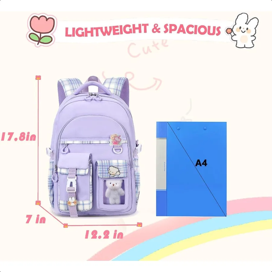 Zaino per ragazzeZaino scolastico carino per ragazze Teeawaii Bookbag per elementare elementareViola