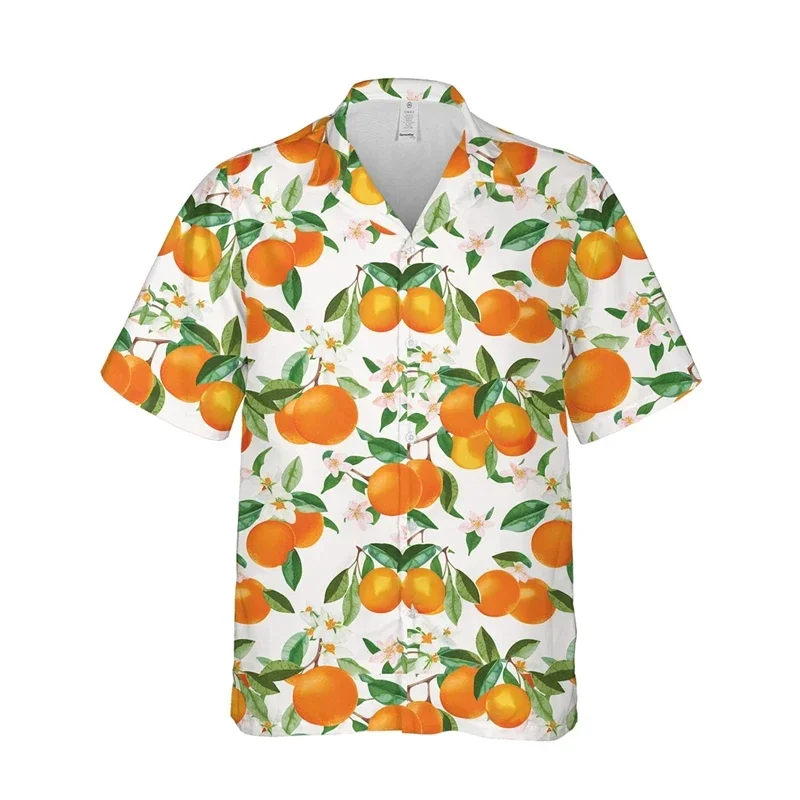 

Hawaiian Men's Shirt For Men Fashion 3D Print Fruit Orange Fruit Lapel Short Sleeves Summer Casual Male Clothing Button Shirts