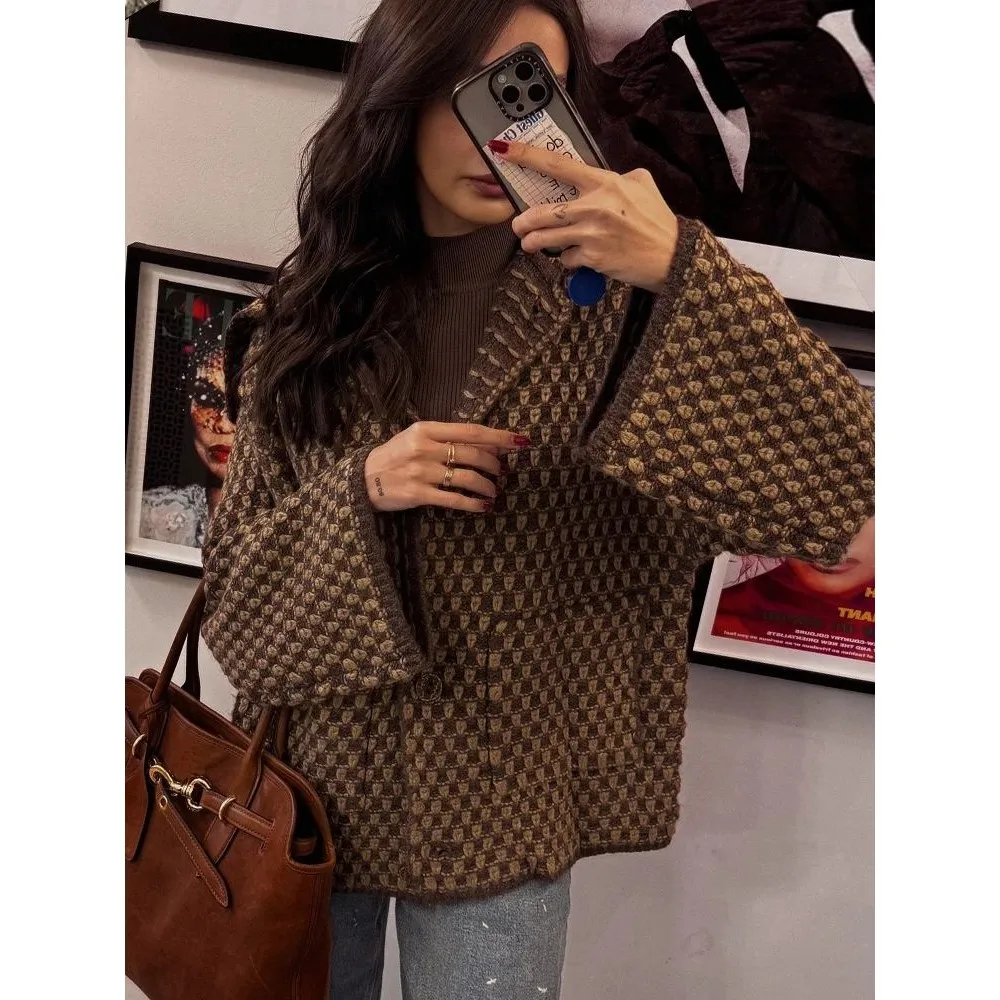 

Осенний женский свитер с отложным воротником и kets Street Sle 2026, весенний женский трикотаж, другой материал 00%