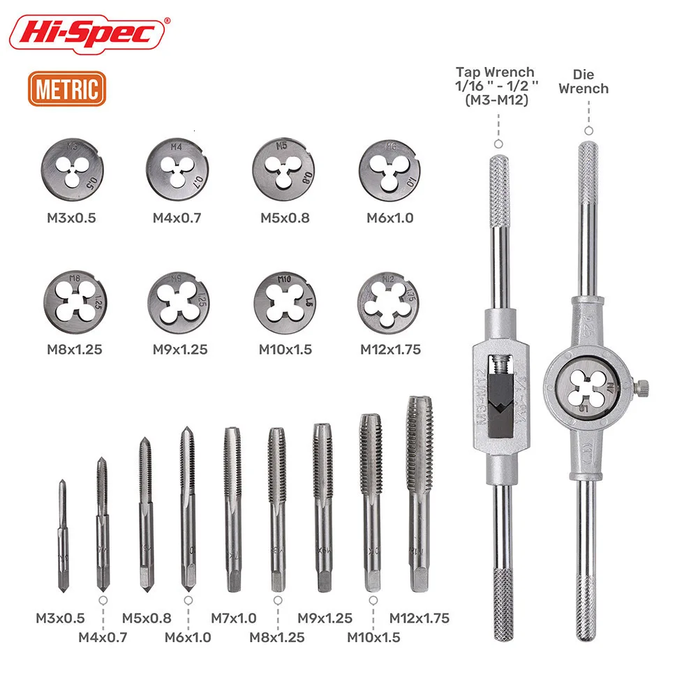 HI-Chi Tiết Kỹ Thuật 12Pc 20Pc Tập Chết Bộ 1 ''-1/2'' NC Vít Ren phích Cắm Vòi Thép Hợp Kim Hệ Mét Tay Vít Vòi Vòi Xoắn Dụng Cụ Cầm Tay