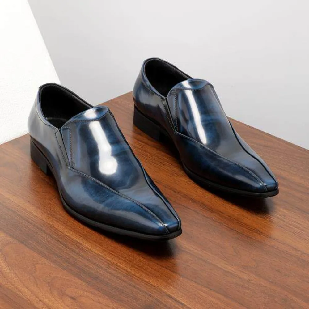 Handmade High Sense Genuine Leather Pointed Toe Glossy Slip On Men Formal Shoes Korean Trendy Business Casual Shoes