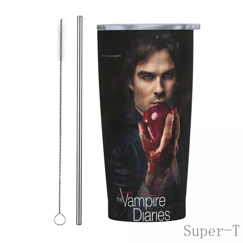 Damon Salvatore The Vampire Diaries Insulated Tumbler with Straws Lid Stainless Steel Coffee Mugs Double Wall Car Bottle Cups