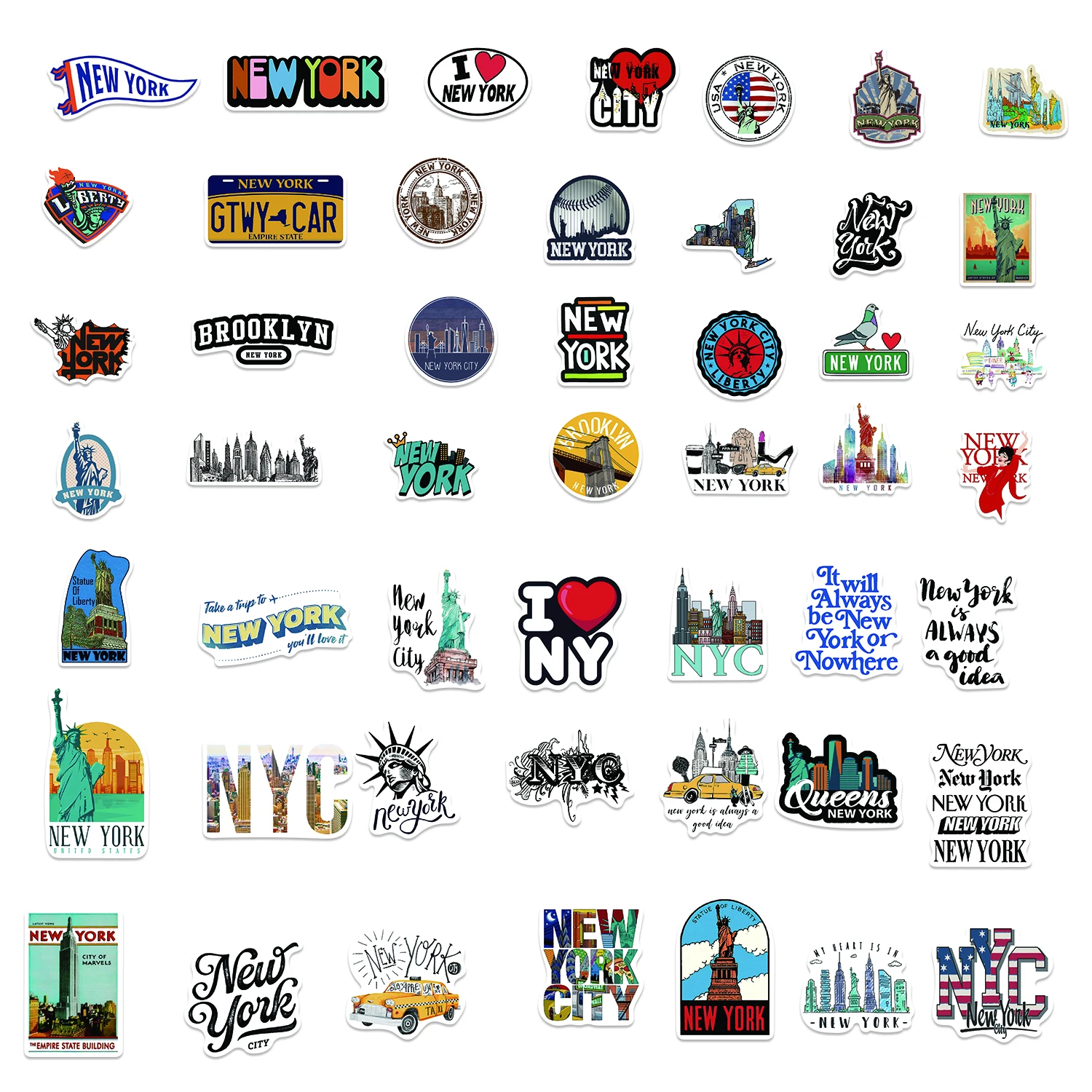 50Pcs New York City Stickers For Journal Notebook Calender Laptop Guitar Card For Kids Gift Travel Lover DIY Adhesive Decal