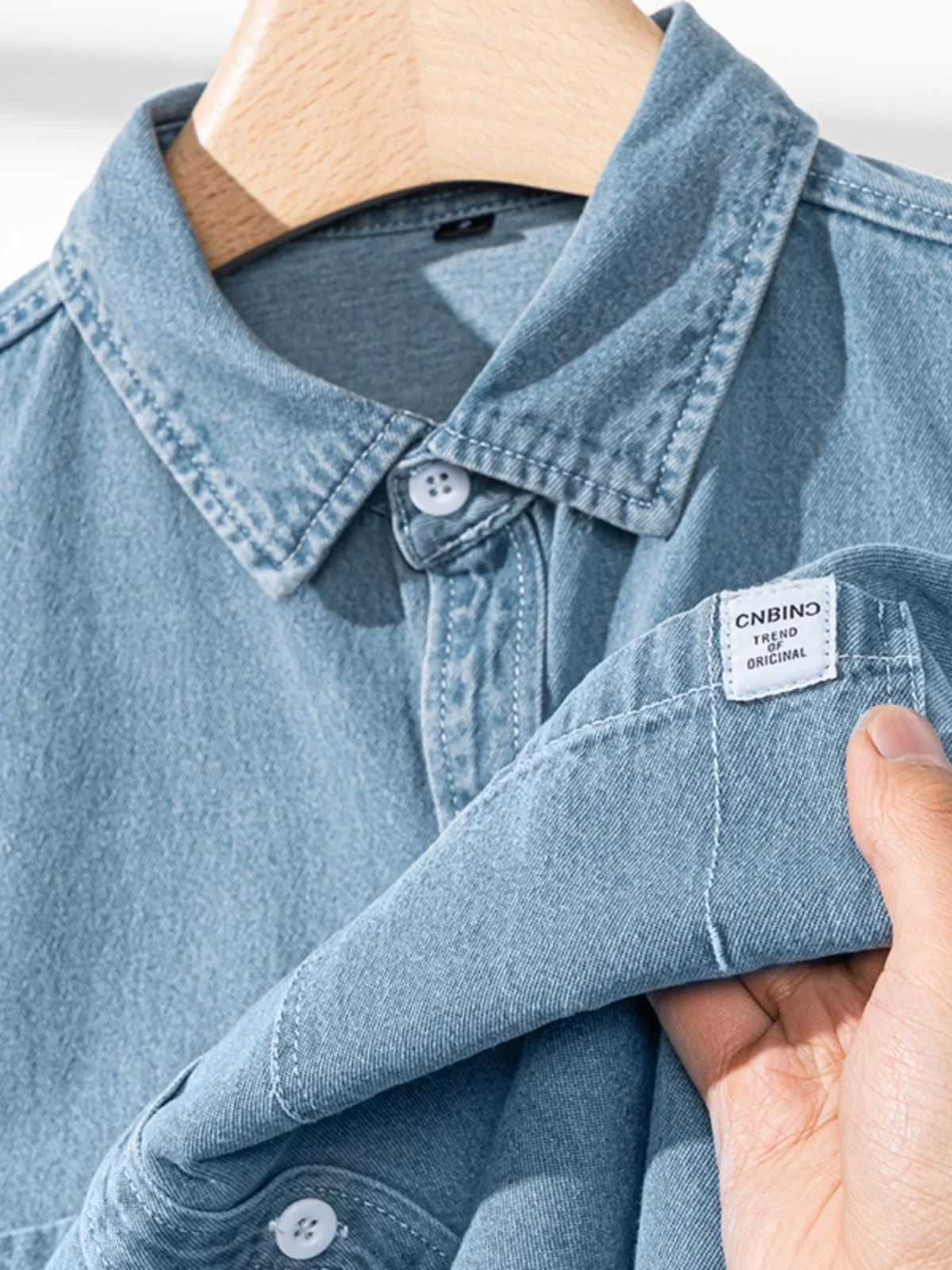 early-spring-fashionable-light-blue-heavyweight-retro-long-sleeve-denim-shirt-loose-casual-collar-stand-up-earmuff-jacket