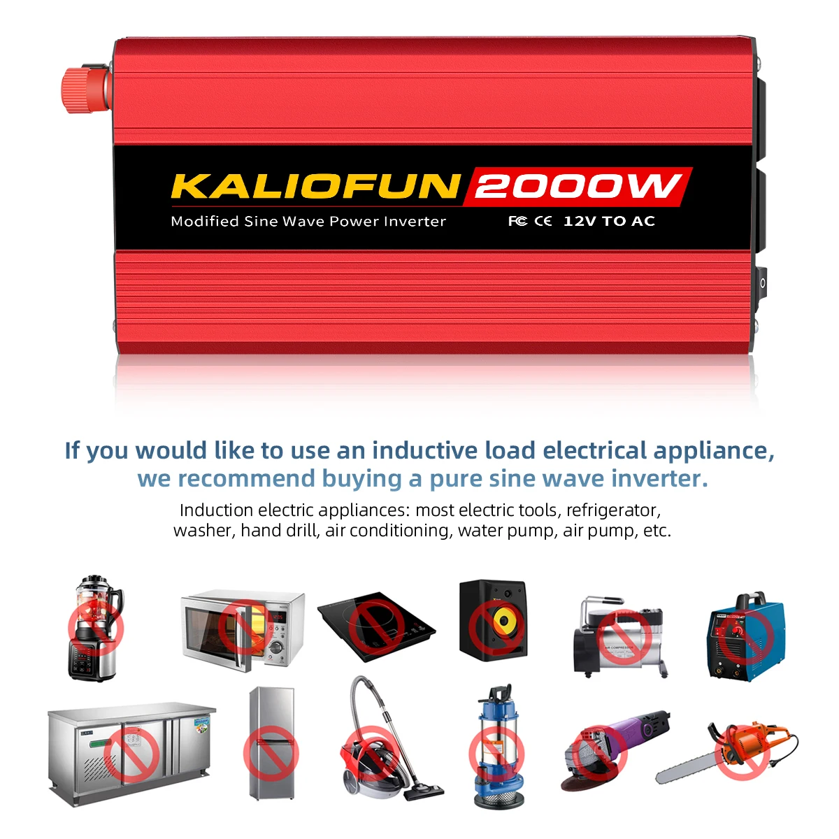 KALIOFUN 1500 واط/2000 واط/2500 واط/3000 واط تعديل موجة جيبية عاكس الطاقة 12 فولت إلى 110 فولت العالمي سيارة متعددة حماية الطوارئ