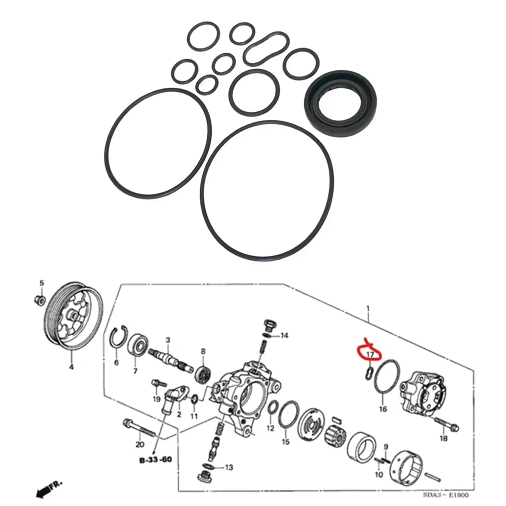 

Classic-2X Power Steering Pump Repair Kit Power Seal Ring Oil Seal 91349-RAA-A01 06538-RAA-A01 For Honda Accord CRV Civic