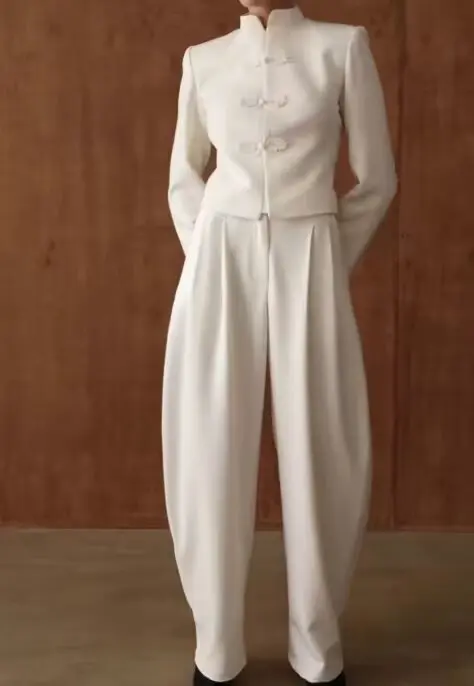 Fashionable Simple Button-Up Top High Waist Wide Leg Pants Set Women's Clothing Autumn New Arrival Elegant Classical Style