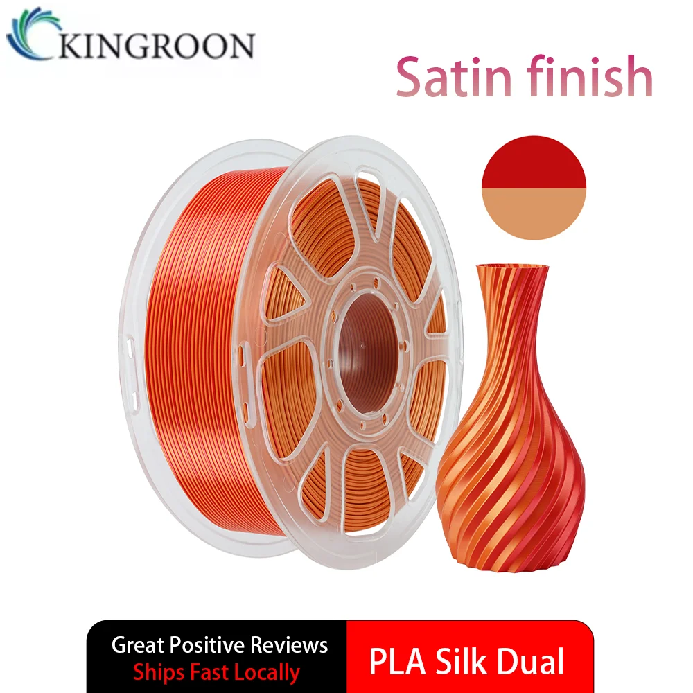 KINGROON Silk PLA 3D Printer Filament 1.75mm 1KG, Dual Color Coextrusion Two-Tone Glossy Shiny, Dimensional Accuracy +/-0.02mm