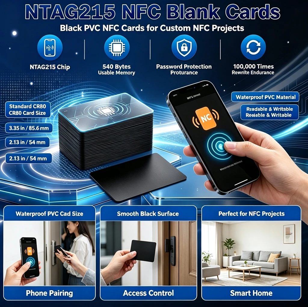10-20PCS NFC215 Black Cards Rewritable NFC Ntag215 PVC Cards Blank Easy Convenient Programmable NFC Business Card Chip 504Bytes