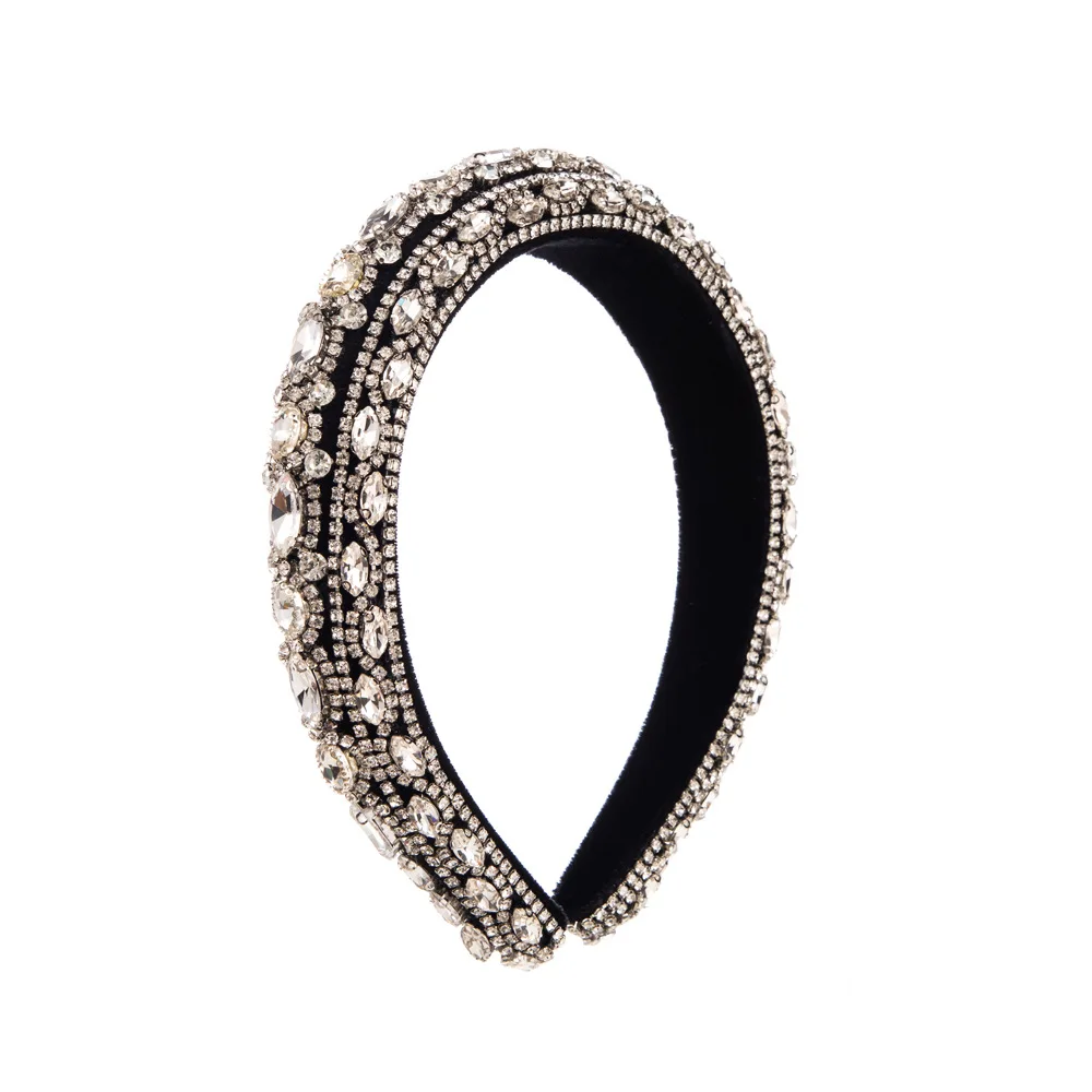 Shiny Full Rhinestone Headbands Sparkly Hair Hoop Crystal Beaded Hairbands Solid Color Padded Head Hoop Women Hair Accessories