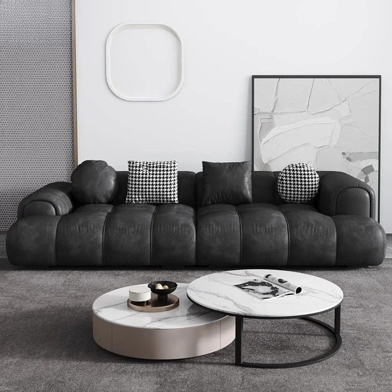 Guimauve bouffante, canapé en cuir, salon à rangée droite, nouveau style chinois, petit appartement nuage, canapé crème