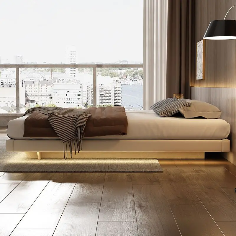No bedside storage suspended air pressure master bedroom double bed suspended high box leather bed