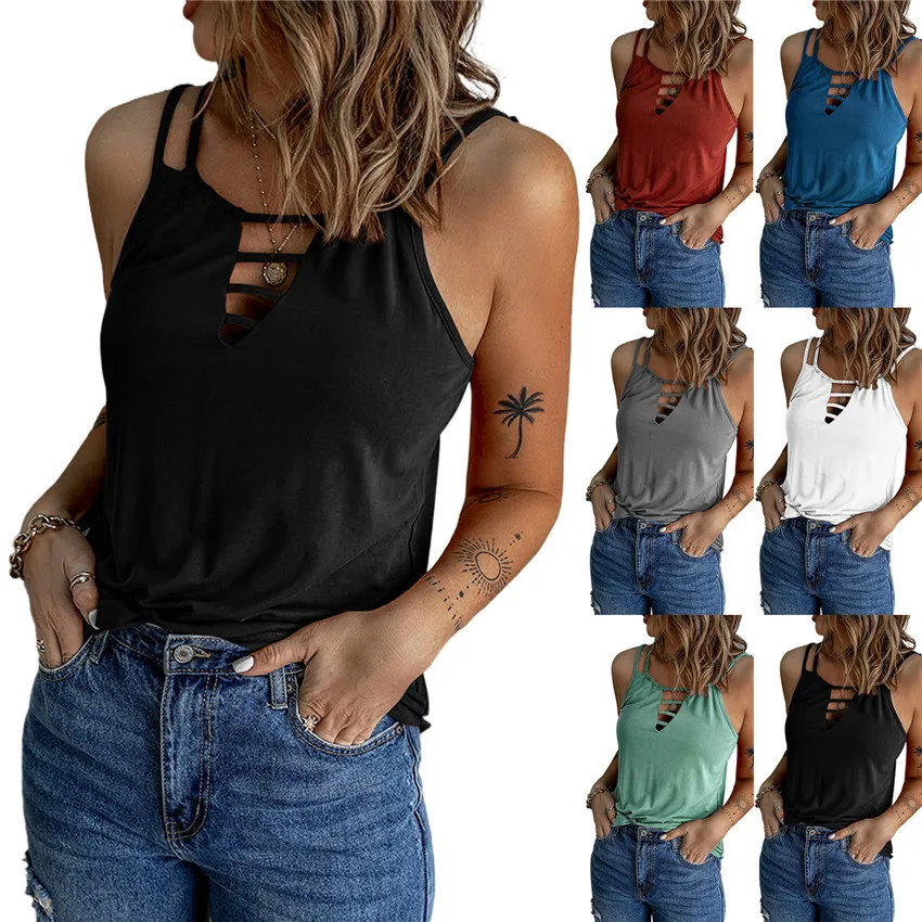 

2023 Summer New Women's Sexy Hollow Shoulder Strap Casual Vest Women Tops Lady Clothing Fashion