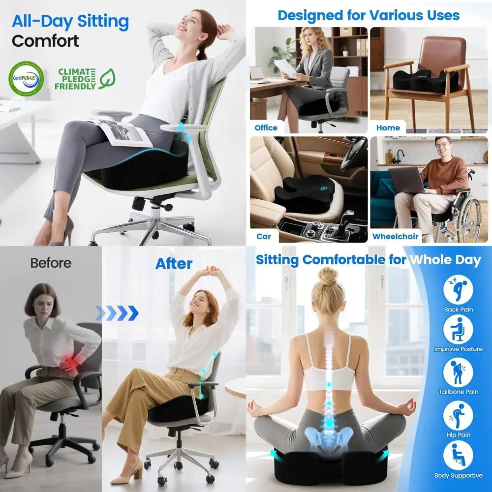 

Черная эргономичная подушка для сиденья с ручкой для переноски, для облегчения боли при ишиасе и с противоскользящей основой для устойчивости