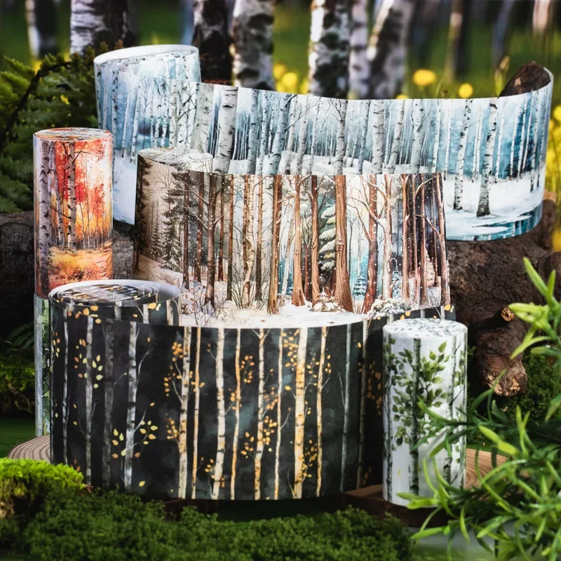 1Roll Forest Secret Vintage Tapes Mountain Backing Tape European Woods Adhesive Handbook Adhesives Tapes Scrapbook 80mm*2m