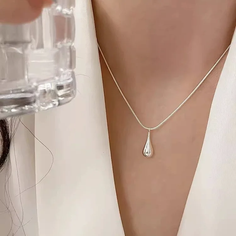 S925 Sterling Silver Necklace For Women Waterdrop Shape Fashion Minimalist Pendant Necklace Cute Charm Necklace Birthday Gift