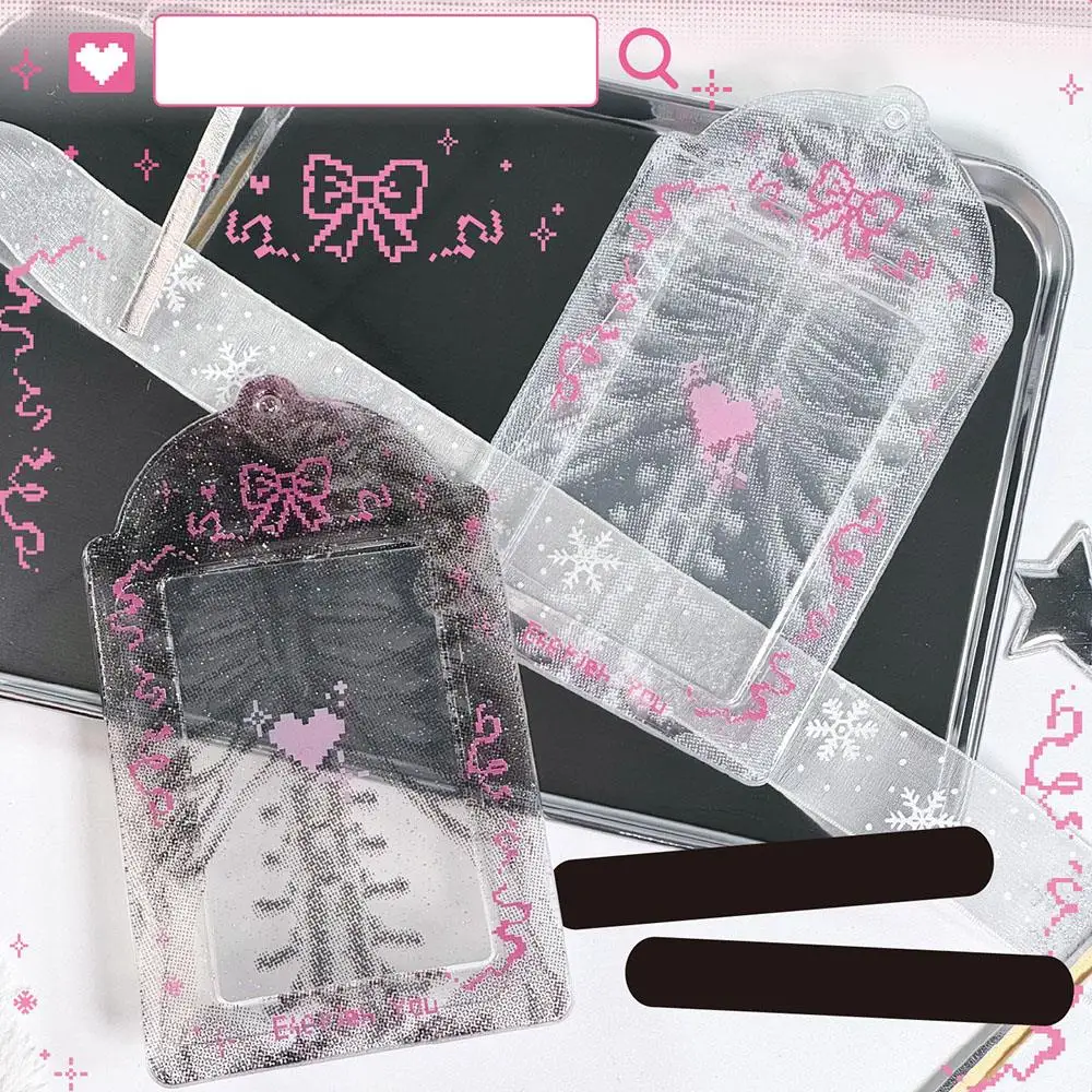 Rib X-ray Photocard Holder With Keychains Cute 3inch Cards Protect Sleeves Bowknot Students Key Chain Accessories Card Holder