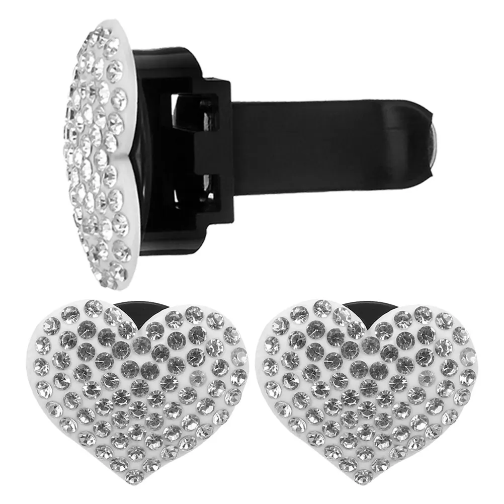 

3pcs Clip Rhinestone Heart Shaped Air Freshener Black Bling Accessories Women Car Rhinestone Car Vent Decor Fragrance