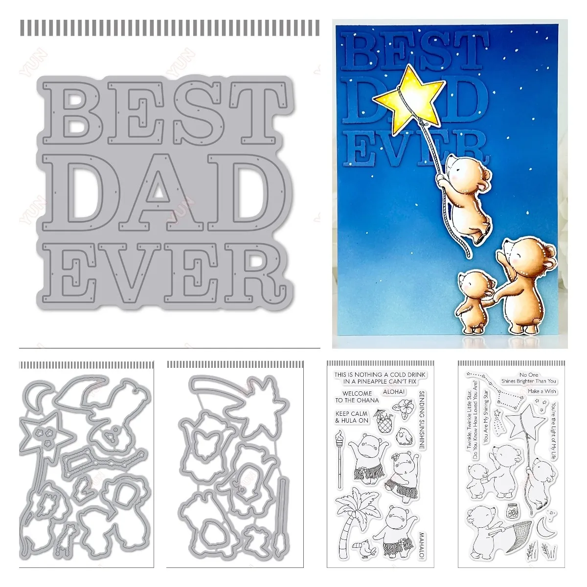 Best Dad Ever Die Twinkle Twinkle Hula Hippos Metal Cutting Dies Stencils for DIY Scrapbooking Photo Album Decoration Embossing