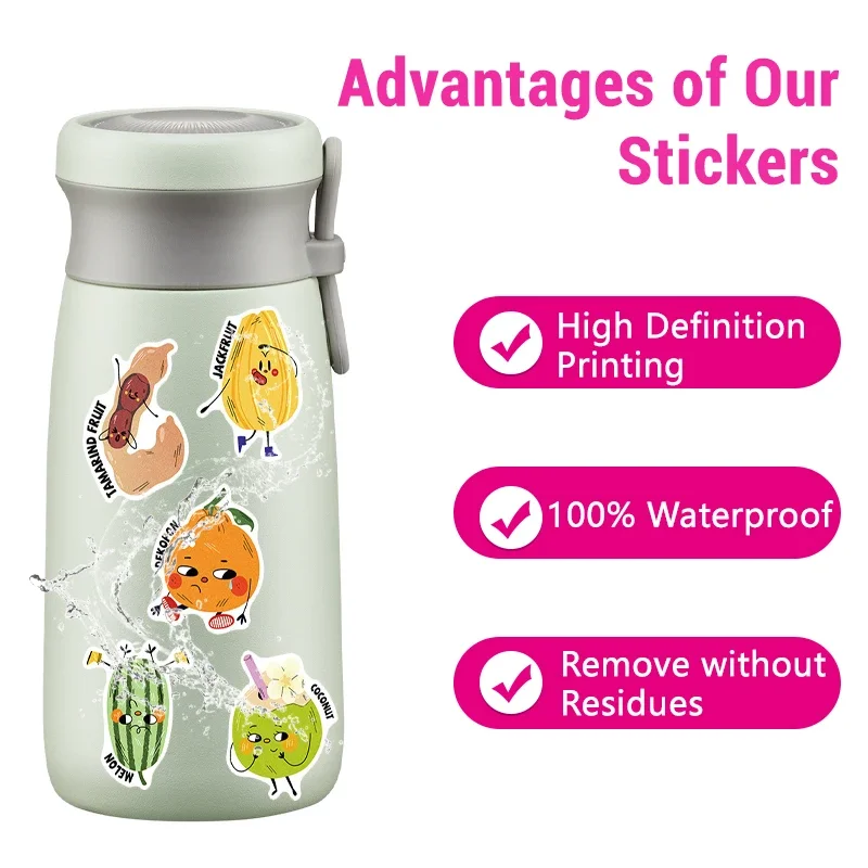 50PCS Cute Cartoon Fruit Stickers Pack Colorful VSCO Waterproof Vinyl Decals for Phone Skateboard Party Decorations