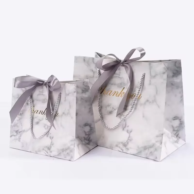 500pcs/Lot High Quality Marbled Wedding Candy Gift Hand-wrapped Paper Bag Exquisite with Handle Package Birthday Gift Packaging