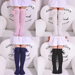 Kids fall tube socks rhombus lattice Girl princess socks cotton lace bowknot thin cotton 100% knee high above long socks