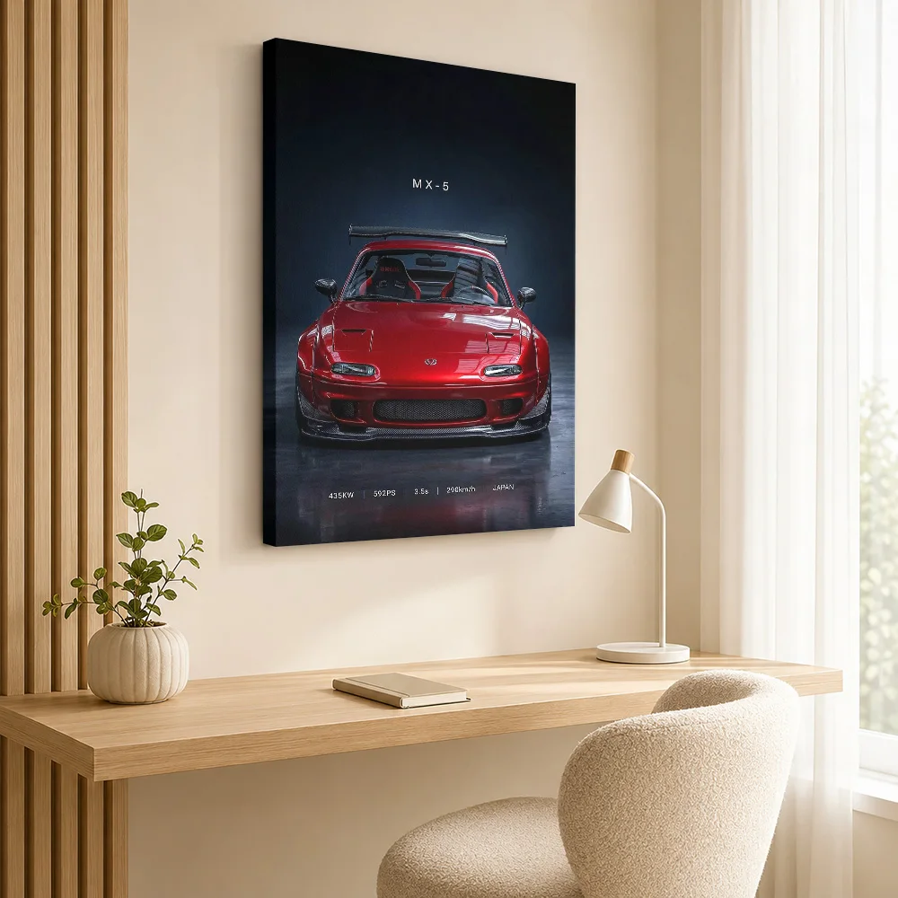 Sleek red custom Sports MX-5 old car Canvas Poster Personalized Photo Retro Automotive Wall Paintings Decoration for Game Room