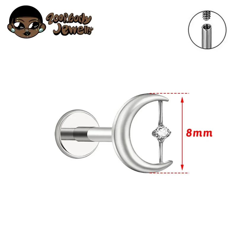 ZOOR F136 التيتانيوم القمر ستار تشيكوسلوفاكيا ثقب الموضوع الداخلي Labret 18 جرام/16 جرام شقة الظهر القرط اللولب مسمار الغضروف ثقب الجسم