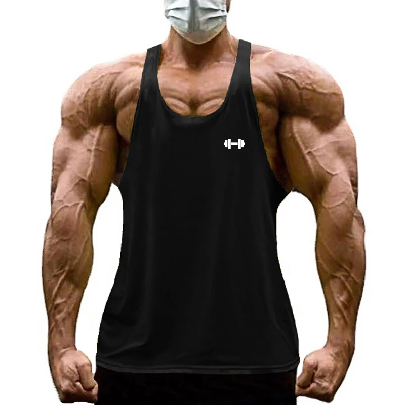 Summer Cotton Fitness Sleeveless Professional Bodybuilding Tank Tops Mens Y Back Gym barbell print  Workout Vest Muscle Singlets