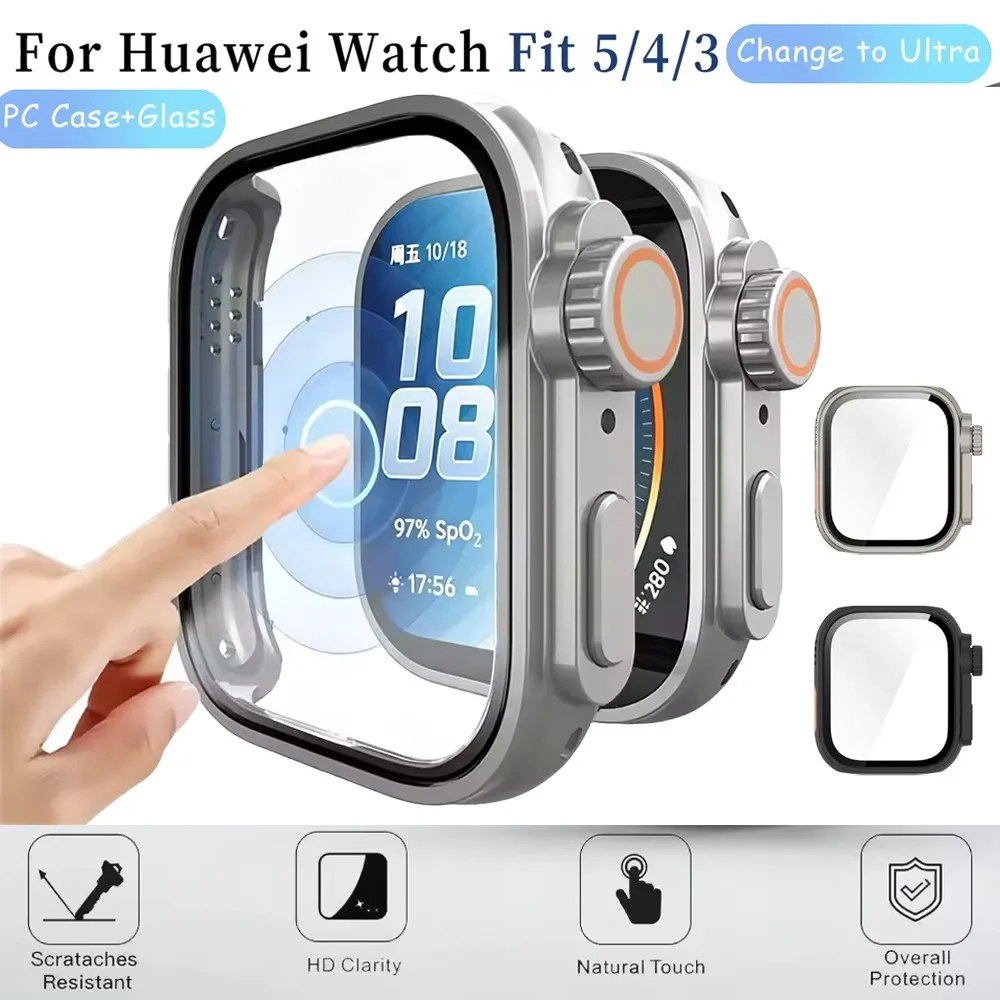 Upgrade To Ultra for High-end PC Case+Glass for Huawei Watch Fit 5/5 Pro Change To Ultra Protector Case for Huawei Fit 3/4/4 Pro