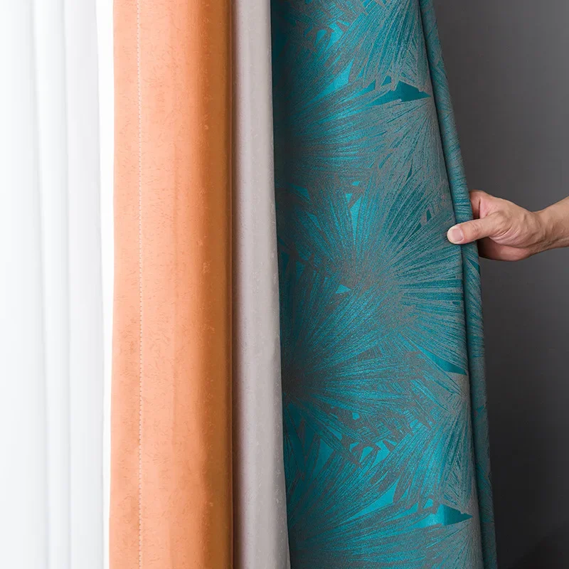 

European Blue Splicing Jacquard Luxury Curtains for Living Room Bedroom Dining Nordic Blackout Window High-precision White Tulle