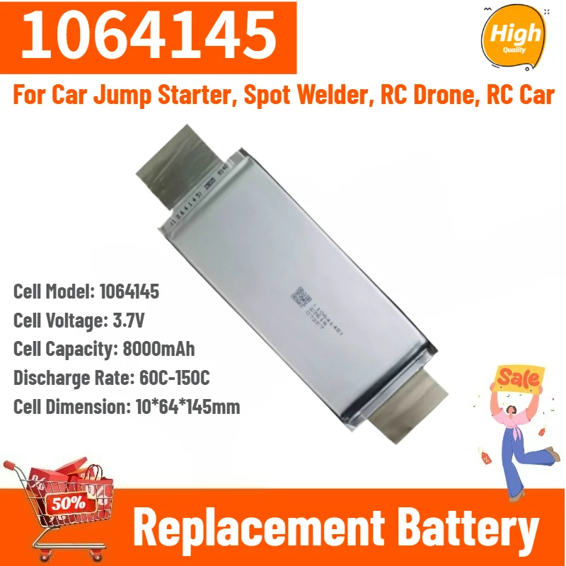 1064145 Battery 3.7V 8000mAh for Car Jump Starter, Spot Welder, RC Drone, RC Car High Quality Replacement Battery