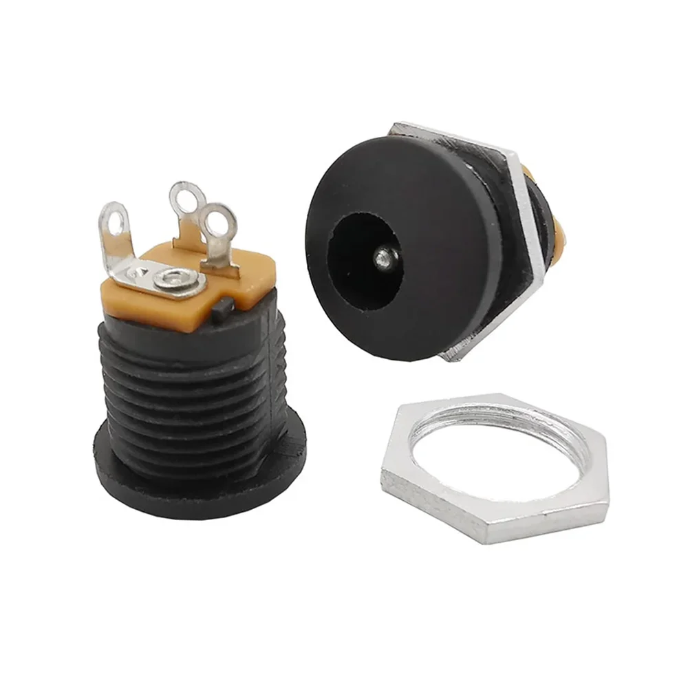 STONEGO 12V 3A DC Conector de alimentação para montagem em painel Soquete fêmea com plugues macho de plástico, porca de parafuso 5,5 x 2,1 mm