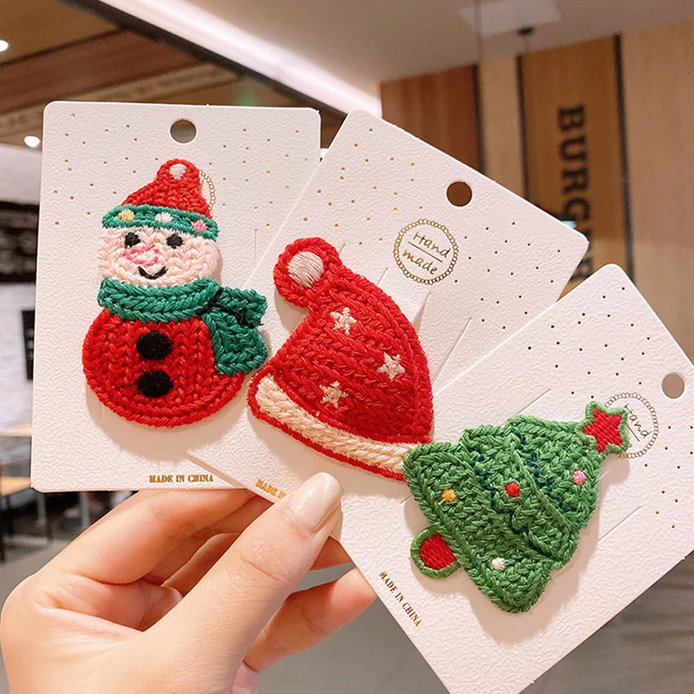 

5Pcs Kids Christmas Hairpins Knitted Clips Durable Soft Elastic Hair Accessories Bright Warm Xmas Children's Hair Clips