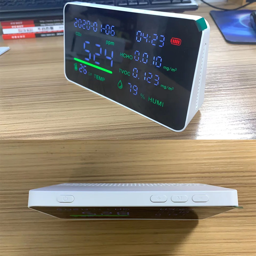 Монитор качества воздуха CO2 HCHO TVOC, тестер, измеритель температуры и влажности в помещении, многофункциональные часы для дома, школы, офиса