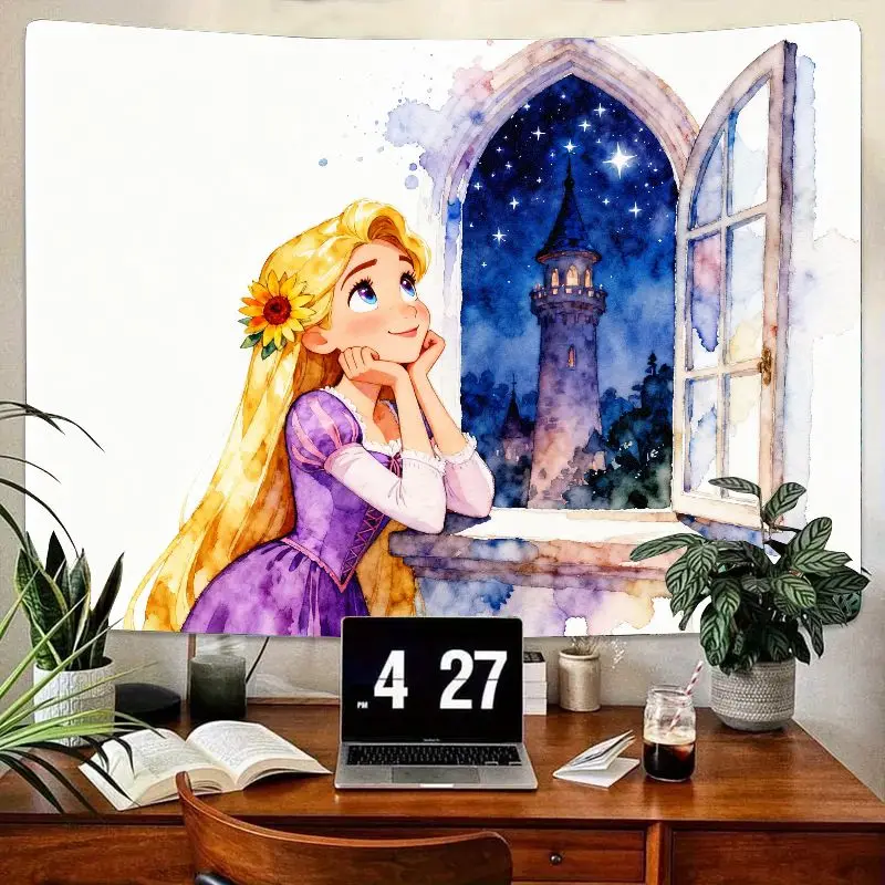 

1PC Watercolor Rapunzel Princess Tapestry Wall Art, Dreamy Night Sky Tower Decor for Girls Bedroom Aesthetic Gift