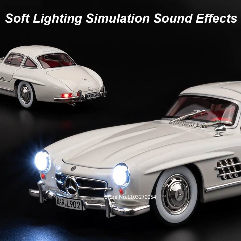 1/24 300SL Models Car Toys Diecast Alloy Vehicles Sound Light Pull Back Metal Body Rubber Tires 4 Door Can Opened Toy Kids Gifts