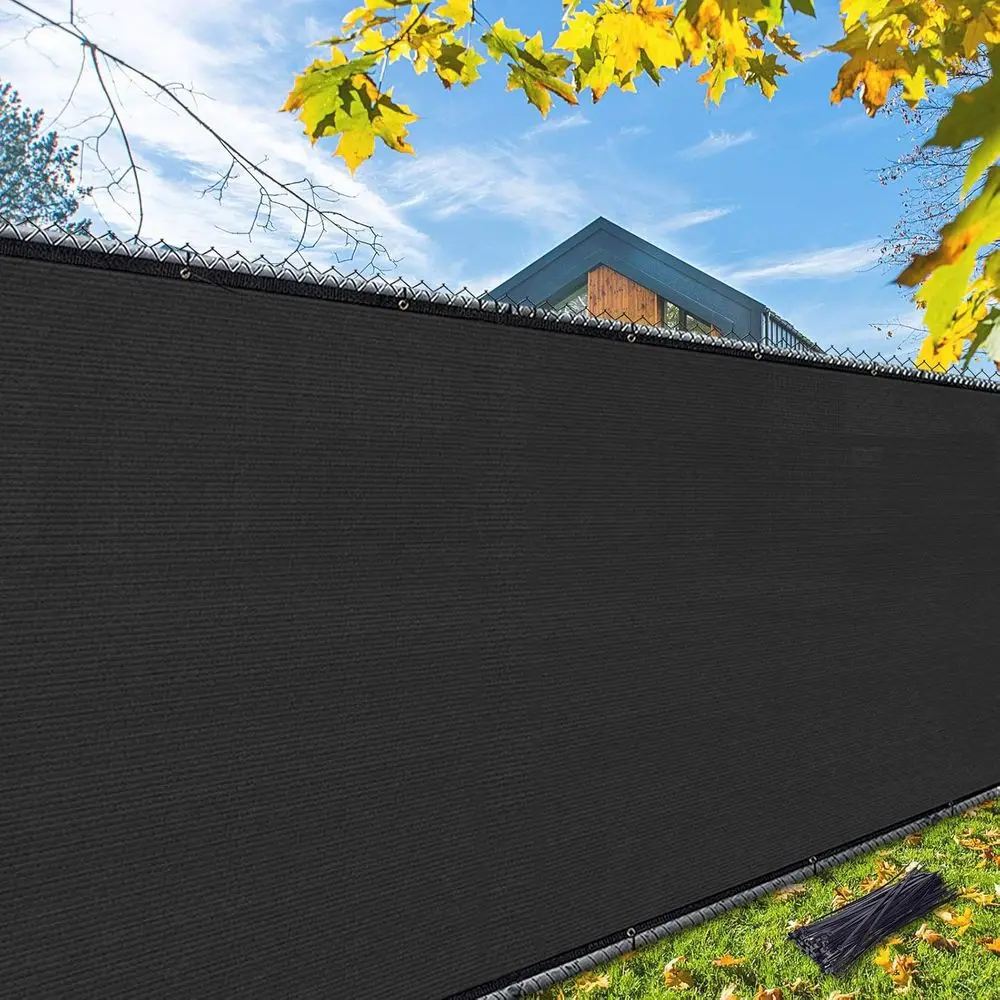 Privacy Screen Outdoor Garden Wind Mesh Shade Sail Net Barrier, Reinforced Bindings and Brass Grommets, Cable Zip Ties, Black