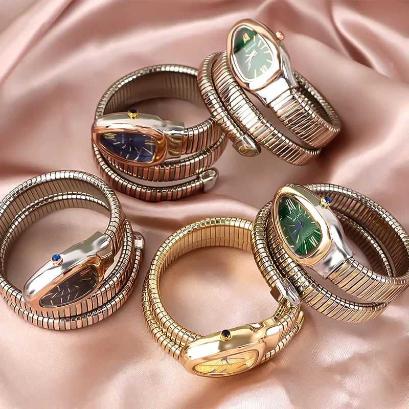 Snake Fashion Hot Verkoop Quartz Horloge Vrouwen Luxe Goud Roestvrij Stalen Horloge Jurk Iced Diamonds Waterdicht AAA Horloge Relogio